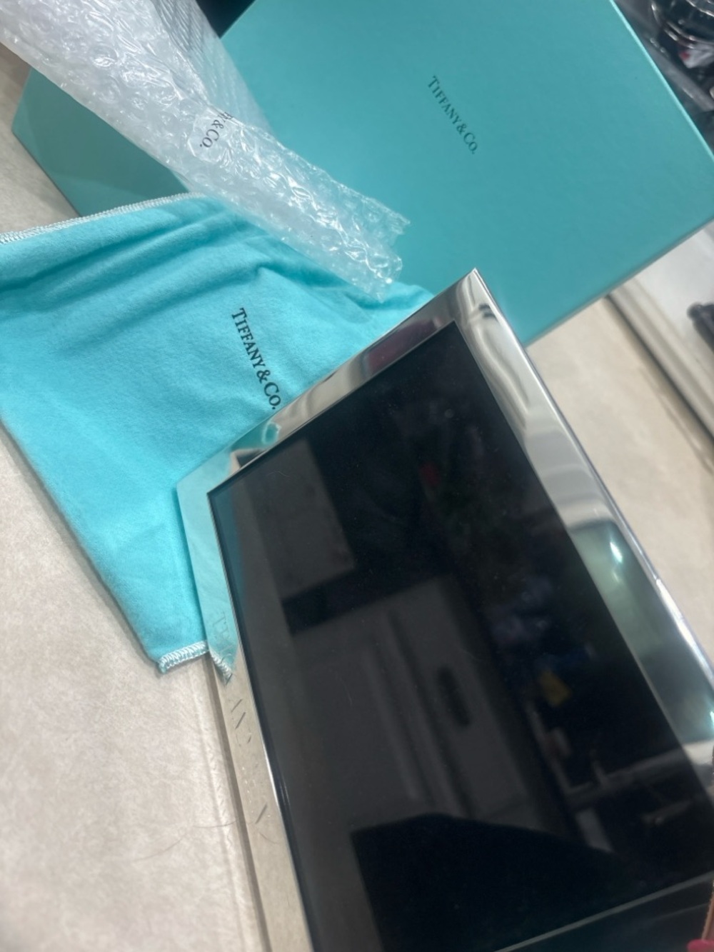 Tiffany & Co Thick & Thin Pewter Frame New w/ Box & Pouch